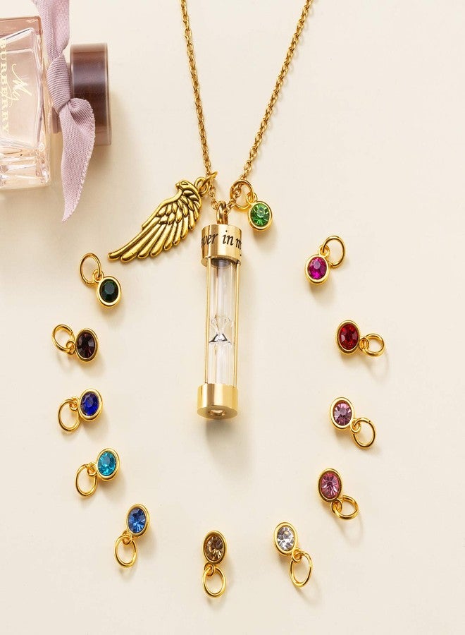 PREKIAR Cremation Urn Necklace for Ashes Time Hourglass Memory Jewelry Pendant Keepsake with Angel Wing and 12 Birthstones Forever In My Heart (Golden hourglass) - Image 5